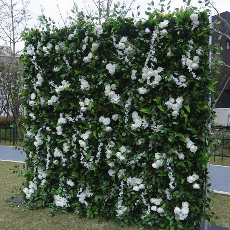 Blomme muur groen kunsmatige stof opgerolde gordyn blomme agtergrond vir partytjie
