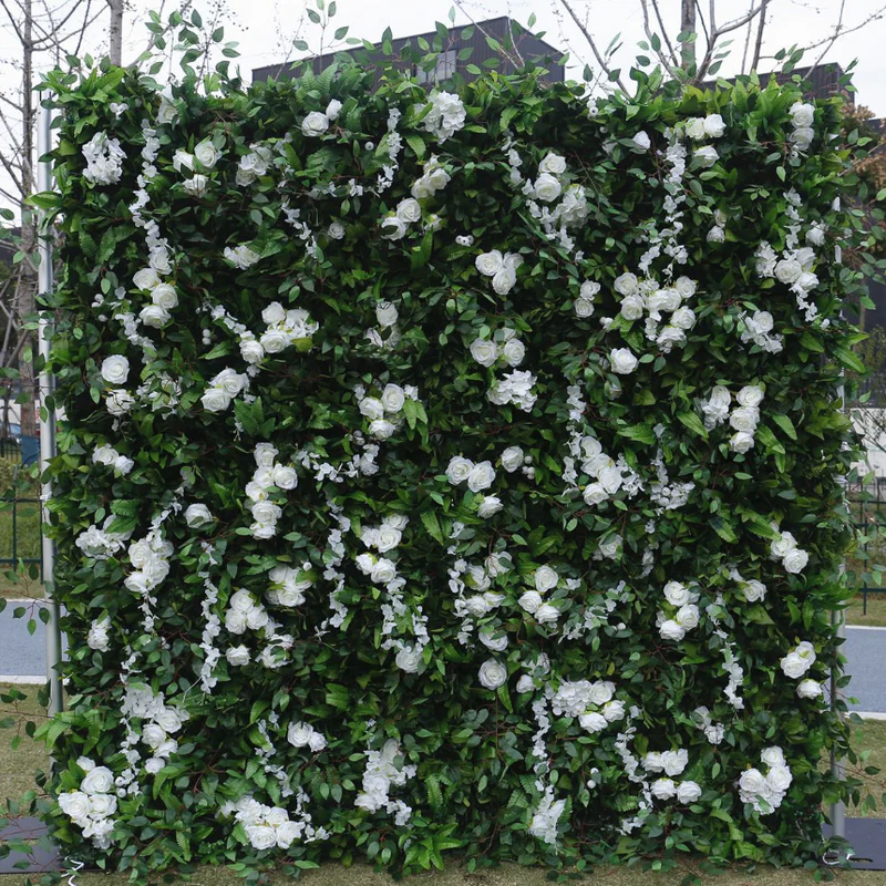 Blomme muur groen kunsmatige stof opgerolde gordyn blomme agtergrond vir partytjie