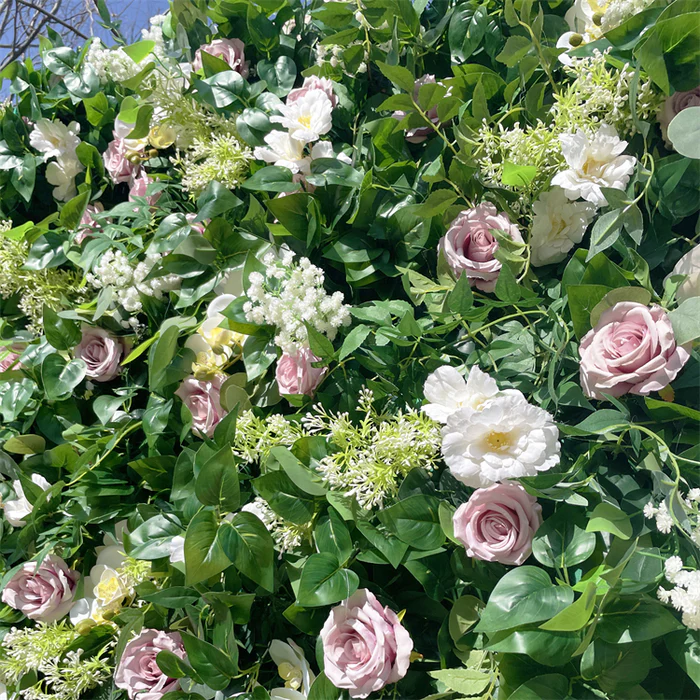 Blomme muur groen kunsmatige stof opgerolde gordyn blomme agtergrond vir partytjie