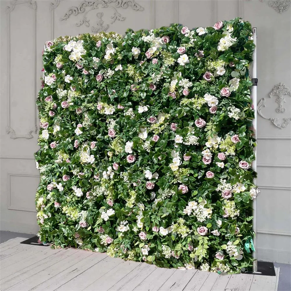 Blomme muur groen kunsmatige stof opgerolde gordyn blomme agtergrond vir partytjie