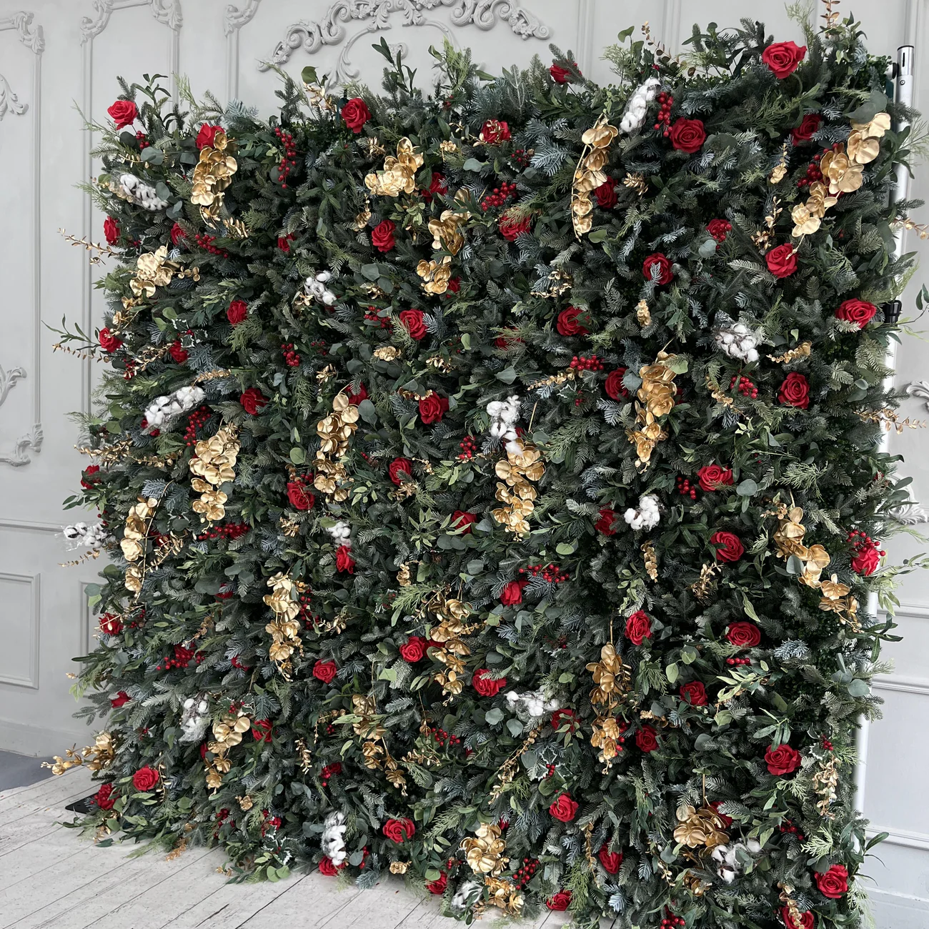 Blomme muur groen kunsmatige stof opgerolde gordyn blomme agtergrond vir partytjie